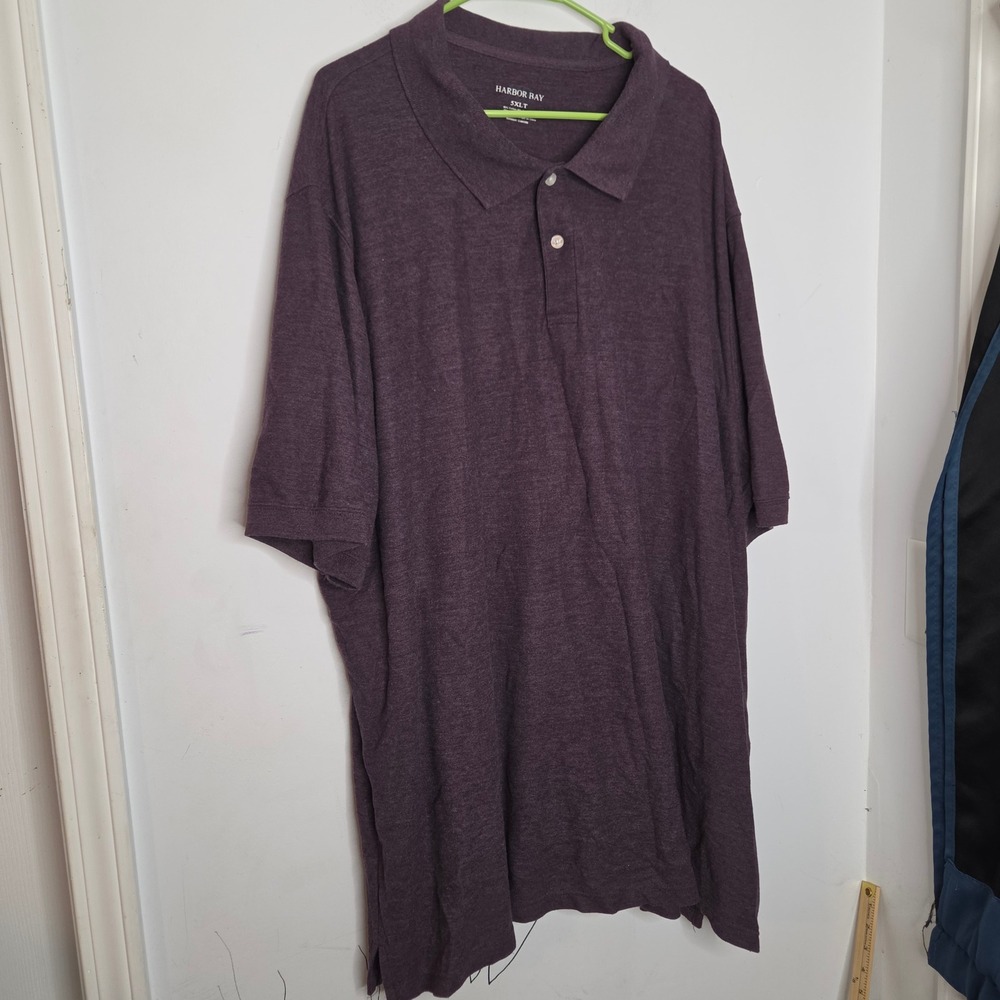 Harbor Bay Mens 5XLT Purple Heathered Short Sleeve Polo Shirt Big & Tall
